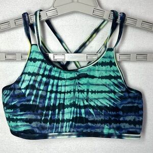 Athleta Girl Sport Bra M 8 10 Blue Purple Tie Dye Pullover Workout Gym Exercise